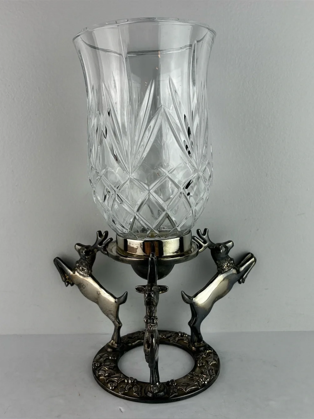 Godinger Vintage 1980’s Silver Plated Reindeer Hurricane Candleholder
